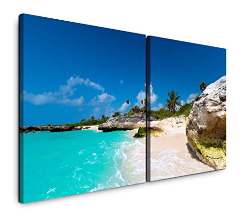 Paul Sinus Art GmbH Tropischer Strand in Mexiko 120x60cm - 2 Wandbilder je 60x60cm Kunstdruck modern Wandbilder XXL Wanddekoration Design Wand Bild von Sinus Art