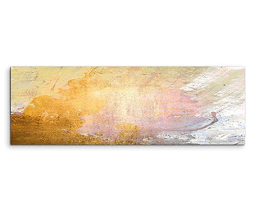 Paul Sinus Art 120x40cm Panoramabild abstrakt Leinwanddruck Kunstdruck Wandbild gelb beige grau weiß gemalt von Paul Sinus Art