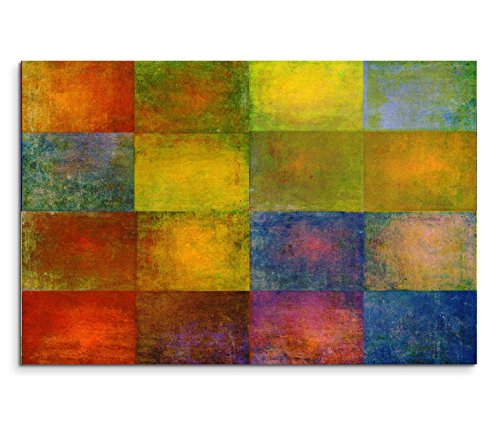 Paul Sinus Art 120x80cm Leinwandbild auf Keilrahmen Geometrie Quadrate gelb blau rot grün braun Wandbild auf Leinwand als Panorama von Paul Sinus Art