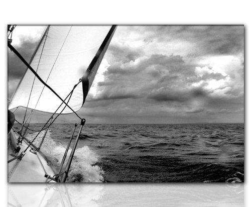 120x80cm Segelboot Segel Yacht (sail sailing water 120x80cm) schwarz weißMeer Segeln auf ECHTER Leinwand gerahmt - Deko ideen für Ihr Zuhause Bilder fertig gerahmt mit Keilrahmen riesig. Ausführung Kunstdruck auf Leinwand. Günstig inkl Rahmen von Paul Sinus Art