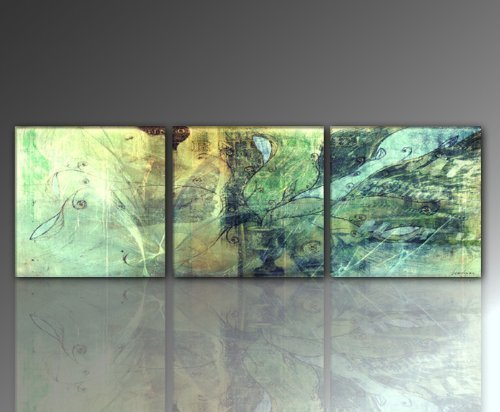 3 teiliges WANDBILD Leinwandbild (unio-3teilig-50x50 - Gesamt: 160x50cm) abstrakt grün traumhaftes Bilder fertig gerahmt mit Keilrahmen. Ausführung Kunstdruck auf Leinwand. TOP MODERN BESTE QUALITÄT von Paul Sinus Art