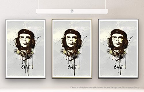 Che 90x60cm auf Masterclass Metallic Pearl High Gloss Photo Paper inklusive Aluminium Wechselrahmen schwarz mit Glas und Rückwand fertig gerahmt von Paul Sinus Art