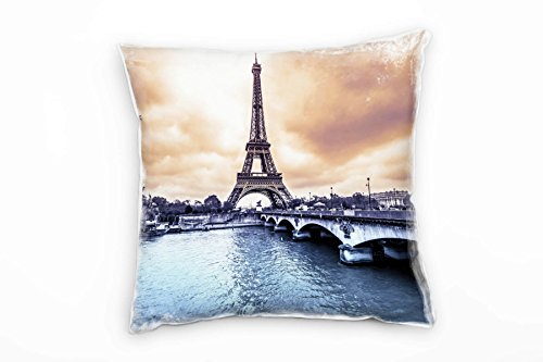 City, Paris, Eiffelturm, grau, braun Deko Kissen 40x40cm für Couch Sofa Lounge Zierkissen - Dekoration zum Wohlfühlen von Paul Sinus Art