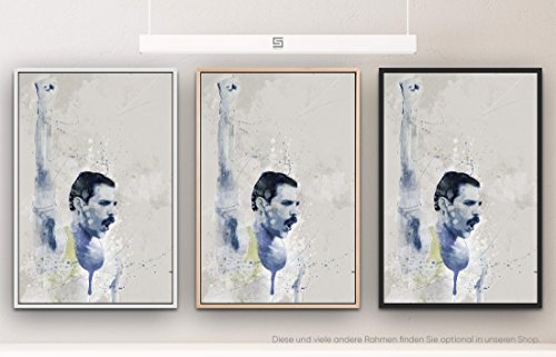 Paul Sinus Art Freddie Mercury V 90x60cm auf Leinwand im Schattenfugenrahmen Weiss von Paul Sinus Art