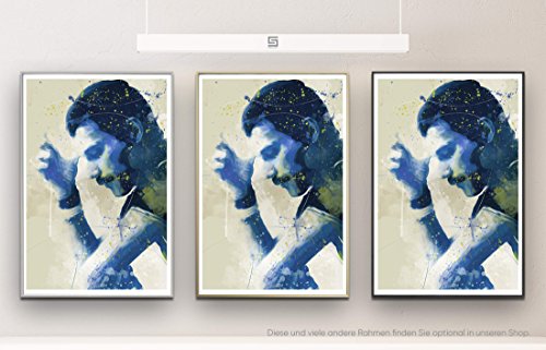 Freddie Mercury VII 90x60cm auf Masterclass Metallic Pearl High Gloss Photo Paper inklusive Aluminium Wechselrahmen schwarz mit Glas und Rückwand fertig gerahmt von Paul Sinus Art