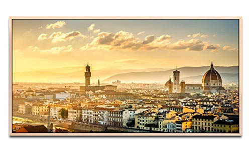 Italien Florenz Panorama ca. 130x70cm Wandbild inklusive Schattenfugenrahmen naturfarbend - Panorama Leinwand Bild XXL Format Wandbilder Wohnzimmer Wohnung Deko Kunstdrucke von Paul Sinus Art