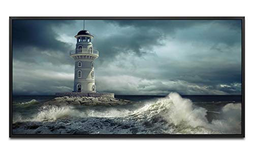 Leuchtturm im Meer ca. 130x70cm Wandbild inklusive Schattenfugenrahmen schwarz - Panorama Leinwand Bild XXL Format Wandbilder Wohnzimmer Wohnung Deko Kunstdrucke von Paul Sinus Art