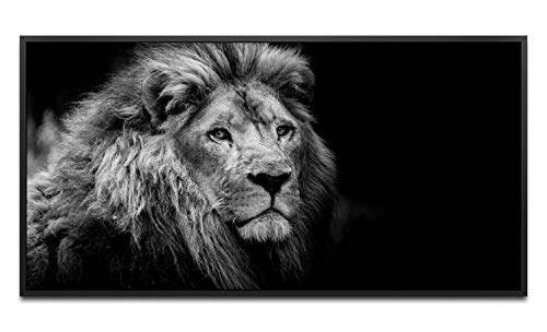 Löwen Portrait ca. 130x70cm Wandbild inklusive Schattenfugenrahmen schwarz - Panorama Leinwand Bild XXL Format Wandbilder Wohnzimmer Wohnung Deko Kunstdrucke von Paul Sinus Art