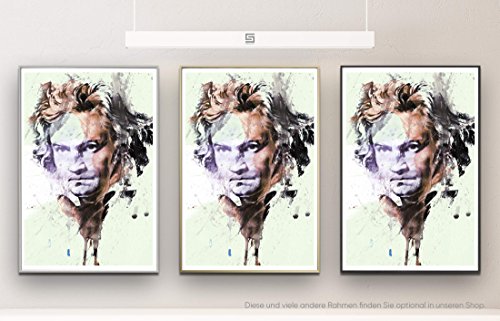 Ludwig Van Beethoven I 90x60cm auf Masterclass Metallic Pearl High Gloss Photo Paper inklusive Aluminium Wechselrahmen Silber mit Glas und Rückwand fertig gerahmt von Paul Sinus Art