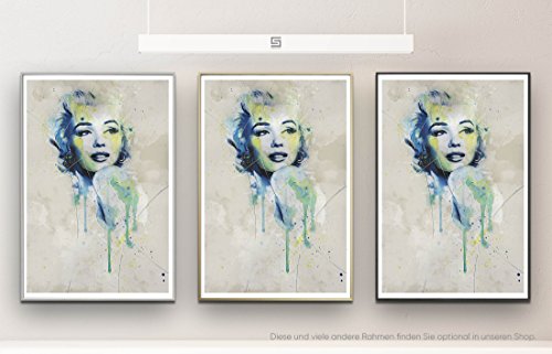 Marilyn Monroe 90x60cm auf Masterclass Metallic Pearl High Gloss Photo Paper inklusive Aluminium Wechselrahmen Silber mit Glas und Rückwand fertig gerahmt von Paul Sinus Art