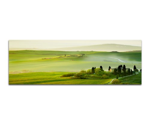 Morgen in der Toskana grüne Landschaften 150x50cm Panoramabilder auf Leinwand und Keilrahmen Wandbild auf Leinwand und Keilrahmen fertig zum aufhängen - Unsere Bilder auf Leinwand bestechen durch ihre ungewöhnlichen Formate und den extrem detaillierten Druck aus bis zu 100 Megapixel hoch aufgelösten Fotos. von Paul Sinus Art