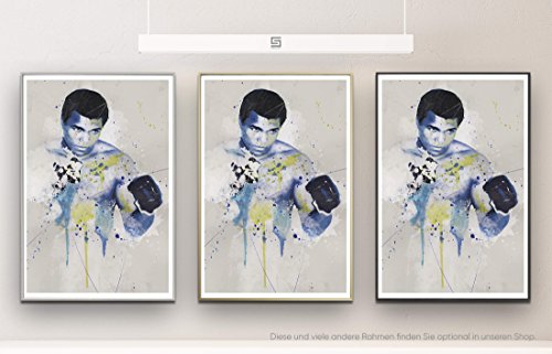 Muhammad Ali I 90x60cm auf Masterclass Metallic Pearl High Gloss Photo Paper inklusive Aluminium Wechselrahmen Silber mit Glas und Rückwand fertig gerahmt von Paul Sinus Art