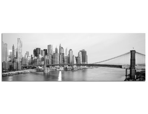 PANORAMA BILD in 150x50cm (Brooklyn Bridge schwarz weiß) TOP Bilder! Wandbild xxl günstig & modern ART PRINT Wandbilder Bilder EXKLUSIVES Fotowandbild auf Leinwand und Keilrahmen Bild Leinwandbild Fotodruck modern Zeitlos Stilvoll wie ein Gemälde Ausführung schöner Kunstdruck auf echter Leinwand als Wandbild mit Rahmen. Preiswerter als Ölbild Gemälde Foto Poster Plakat mit Bilderrahmen. von Paul Sinus Art
