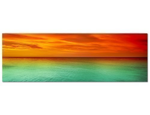 PANORAMA BILD in 150x50cm (oranger Himmel blaues meer) TOP Bilder! Wandbild xxl günstig & modern ART PRINT Wandbilder Bilder EXKLUSIVES Fotowandbild auf Leinwand und Keilrahmen Bild Leinwandbild Fotodruck modern Zeitlos Stilvoll wie ein Gemälde Ausführung schöner Kunstdruck auf echter Leinwand als Wandbild mit Rahmen. Preiswerter als Ölbild Gemälde Foto Poster Plakat mit Bilderrahmen. von Paul Sinus Art