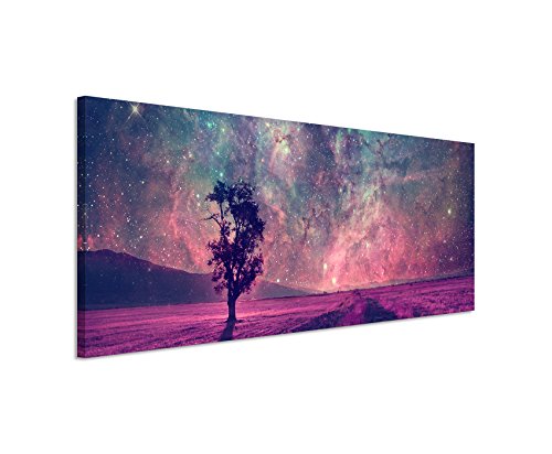 Paul Sinus Art Panoramabild 150x50cm Künstlerische Fotografie – Fantastische Milchstraße mit Baum auf Leinwand Exklusives Wandbild Moderne Fotografie für ihre Wand in vielen Größen von Paul Sinus Art