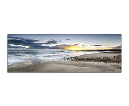Paul Sinus Art Panoramabild auf Leinwand und Keilrahmen 150x50cm England Strand Meer Wolken Sonnenuntergang von Paul Sinus Art