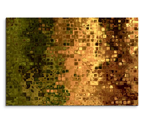 Paul Sinus Art 120x80cm Leinwandbild auf Keilrahmen Hintergrund Kunst abstrakt Pixel grün braun gelb Wandbild auf Leinwand als Panorama von Paul Sinus Art