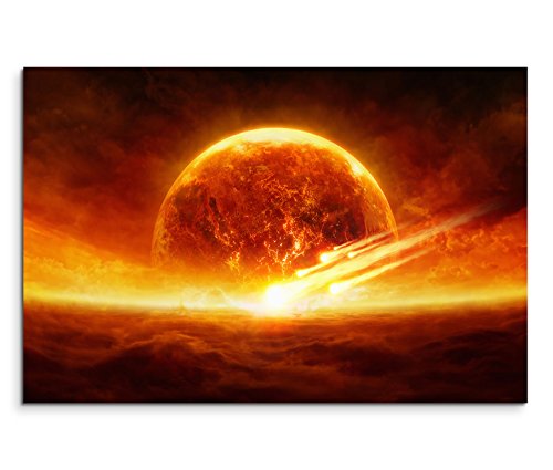 Paul Sinus Art 120x80cm Leinwandbild auf Keilrahmen Planet Erde Explosion Feuer Apokalypse Wandbild auf Leinwand als Panorama von Paul Sinus Art