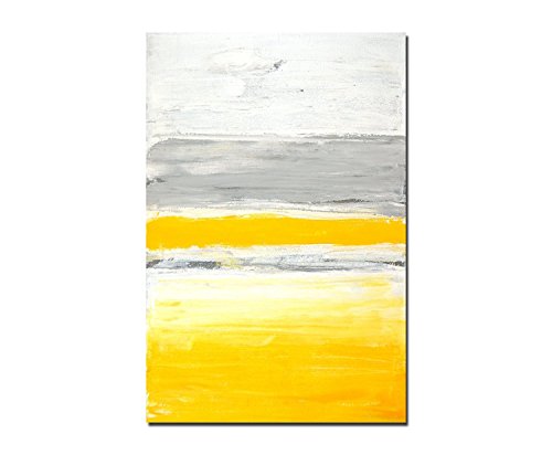 Paul Sinus Art 120x80cm - WANDBILD Malerei Farben Kunstwerk grau/gelb abstrakt - Leinwandbild auf Keilrahmen modern stilvoll - Bilder und Dekoration von Paul Sinus Art
