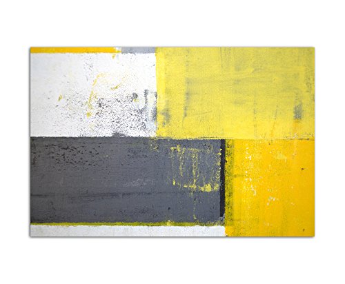 Paul Sinus Art 120x80cm - WANDBILD Malkunst Kunstwerk grau/gelb abstrakt - Leinwandbild auf Keilrahmen modern stilvoll - Bilder und Dekoration von Paul Sinus Art