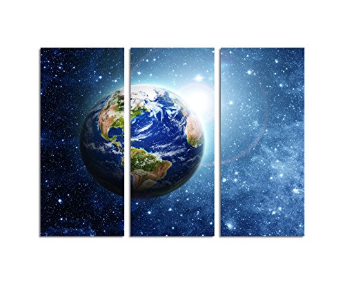 Paul Sinus Art 130x90cm – Kunstdruck Planet Erde Sterne Weltall 3teiliges Wandbild auf Leinwand und Keilrahmen - Fotobild Kunstdruck Artprint von Paul Sinus Art