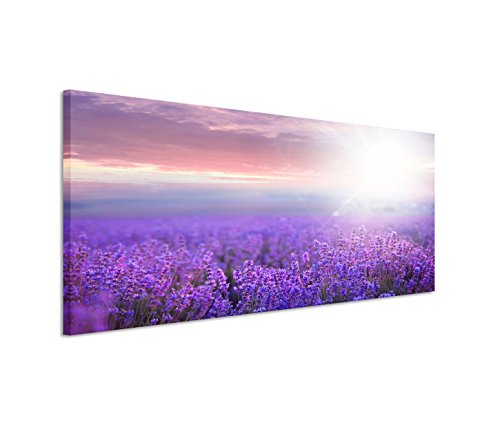 Paul Sinus Art 150x50cm Leinwandbild auf Keilrahmen Lavendel Feld Sonnenuntergang Sommer Wandbild auf Leinwand als Panorama von Paul Sinus Art