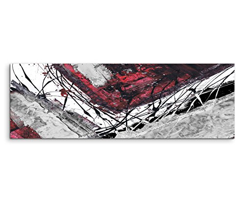 Paul Sinus Art 150x50cm Panoramabild abstrakt Leinwanddruck Kunstdruck Wandbild rot schwarz grau weiß Ecken von Paul Sinus Art