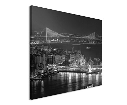 Paul Sinus Art 50x70cm Leinwandbild schwarz weiß in Topqualität Bosporusbrücke Istanbul nachts von Paul Sinus Art