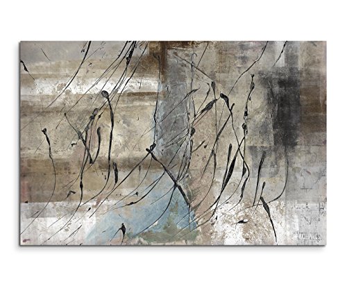 Paul Sinus Art 80x60cm Fotoleinwand Leinwanddruck Kunstdruck Wandbild grau beige schwarz Striche von Paul Sinus Art