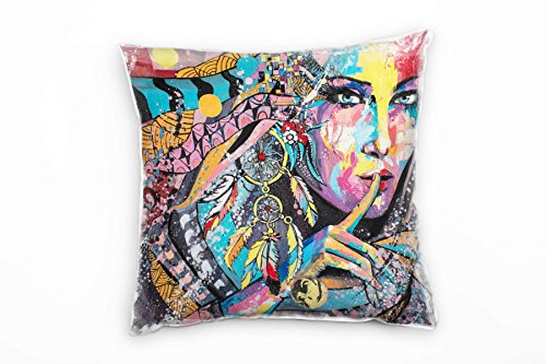 Paul Sinus Art Abstrakt, Frauengesicht, gemalt, bunt Deko Kissen 40x40cm für Couch Sofa Lounge Zierkissen - Dekoration zum Wohlfühlen von Paul Sinus Art