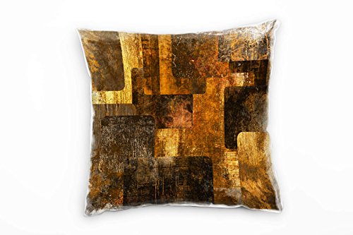 Paul Sinus Art Abstrakt, Gold, braun, abgerundete Rechtecke, gemalt Deko Kissen 40x40cm für Couch Sofa Lounge Zierkissen - Dekoration zum Wohlfühlen von Paul Sinus Art