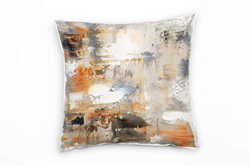 Paul Sinus Art Abstrakt, braun, grau, weiß, gemalt Deko Kissen 40x40cm für Couch Sofa Lounge Zierkissen - Dekoration zum Wohlfühlen von Paul Sinus Art