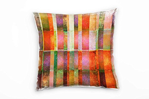 Paul Sinus Art Abstrakt, rot, grün, rosa, Streifen, Rechtecke Deko Kissen 40x40cm für Couch Sofa Lounge Zierkissen - Dekoration zum Wohlfühlen von Paul Sinus Art