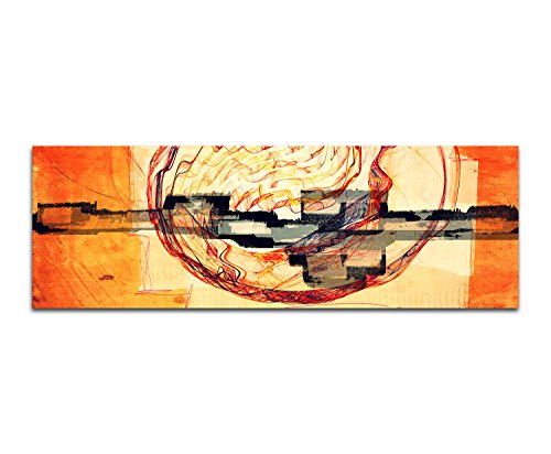 Paul Sinus Art Abstrakte Bilder 150x50cm Abstrakt251 Kunstdruck auf Leinwand orange beige schwarz rot gelb fertig bespannt Panoramaformat von Paul Sinus Art