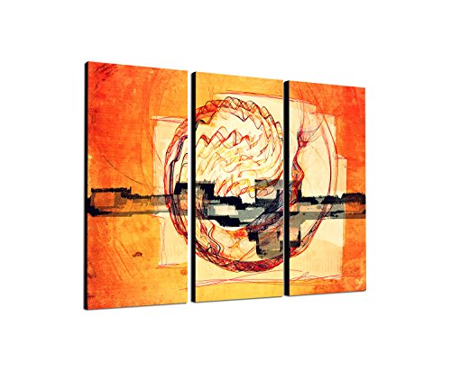Paul Sinus Art Abstrakte Bilder 3x90x40cm Abstrakt251 Kunstdruck auf Leinwand orange beige schwarz rot gelb fertig bespannt Tryptichon mehrteilig Großformat von Paul Sinus Art