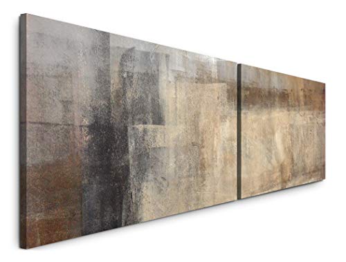 Paul Sinus Art Abstrakte Kunst beige braun in 180x50cm - 2 Wandbilder je 50x90cm - Kunstdrucke - Wandbild - Leinwandbilder fertig auf Rahmen von Paul Sinus Art