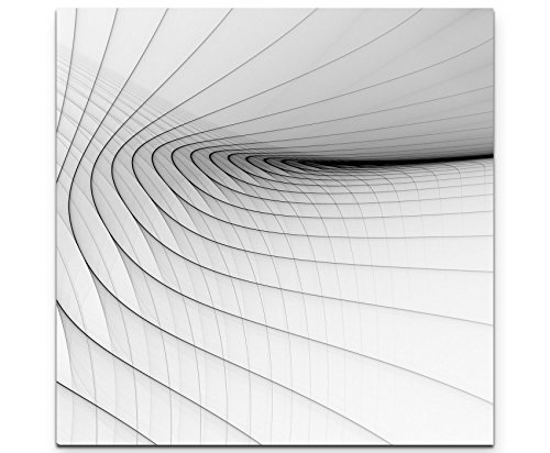 Paul Sinus Art Abstraktes Bild - Schwarze, zarte Streifen, weißer HintergrundLeinwandbild quadratisch 90x90cm von Paul Sinus Art