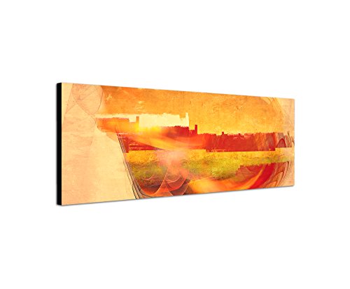 Paul Sinus Art Abstraktes Bild auf Leinwand beige rot braun gelb Abstrakt118- dekoratives Panoramabild Wandbild 150x50cm schlicht stilvoll zeitlose Wohraumdeko TOP Kunstdruck Eyecatcher Blickfang von Paul Sinus Art