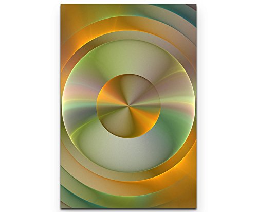 Paul Sinus Art Abstraktes Bild – golden, grün, metallic konzentrische Kreise - Leinwandbild 90x60cm von Paul Sinus Art