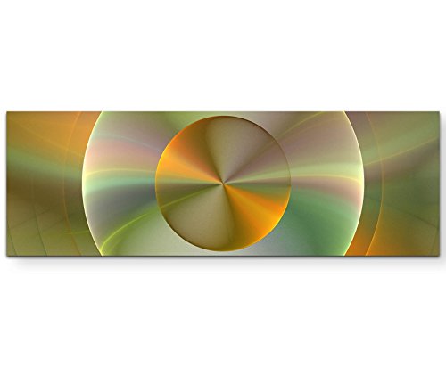 Paul Sinus Art Abstraktes Bild – golden, grün, metallic konzentrische Kreise - Panoramabild auf Leinwand in 150x50cm von Paul Sinus Art