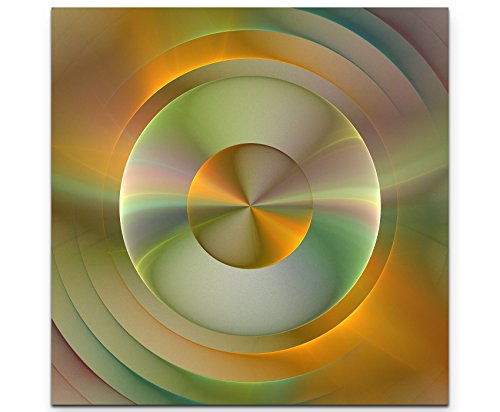 Paul Sinus Art Abstraktes Bild – golden, grün, metallic konzentrische KreiseLeinwandbild quadratisch 60x60cm von Paul Sinus Art