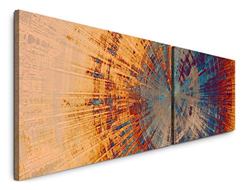 Paul Sinus Art Abstraktes Wandbild 180x50cm - 2 Wandbilder je 50x90cm - Kreis orange, blau und rot - Wandbild - Leinwandbilder fertig auf Rahmen von Paul Sinus Art