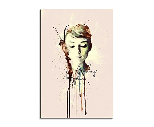 Paul Sinus Art Audrey-Hepburn-II_90x60cm Keilrahmenbild Kunstbild Aquarell Art Wandbild auf Leinwand fertig gerahmt Original Unikat von Paul Sinus Art