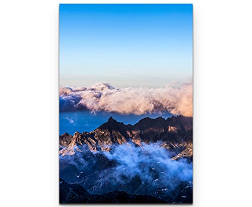 Paul Sinus Art Berge mit weißen und rosa Wolken - Leinwandbild 90x60cm von Paul Sinus Art