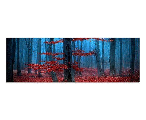 Paul Sinus Art Bilder Wand Bild - Kunstdruck 120x40cm Wald Bäume Laub Herbst Nebel von Paul Sinus Art