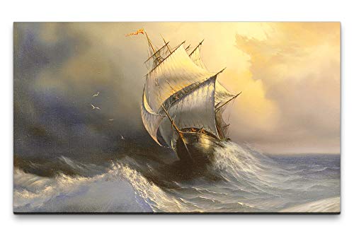 Paul Sinus Art Bilder XXL altes Segelschiff im Sturm 120x70cm Wandbild auf Leinwand von Paul Sinus Art