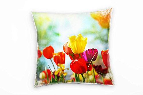 Paul Sinus Art Blumen, bunt, Frühling, Tulpen, Sonnenschein Deko Kissen 40x40cm für Couch Sofa Lounge Zierkissen - Dekoration zum Wohlfühlen von Paul Sinus Art