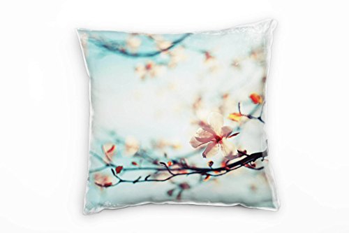 Paul Sinus Art Blumen, Kirschblüte, Zweig, blau, rosa Deko Kissen 40x40cm für Couch Sofa Lounge Zierkissen - Dekoration zum Wohlfühlen von Paul Sinus Art