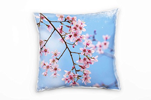 Paul Sinus Art Blumen, Kirschblüten, rosa, blau Deko Kissen 40x40cm für Couch Sofa Lounge Zierkissen - Dekoration zum Wohlfühlen von Paul Sinus Art