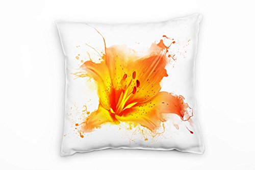 Paul Sinus Art Blumen, Lilie, gemalt, orange, gelb Deko Kissen 40x40cm für Couch Sofa Lounge Zierkissen - Dekoration zum Wohlfühlen von Paul Sinus Art